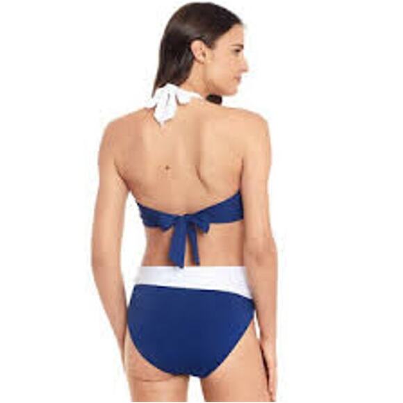 LAUREN RALPH LAUREN Bel Aire Bandeau Halter Bikini Top High-Waist Bottom Navy XS - Picture 2 of 9